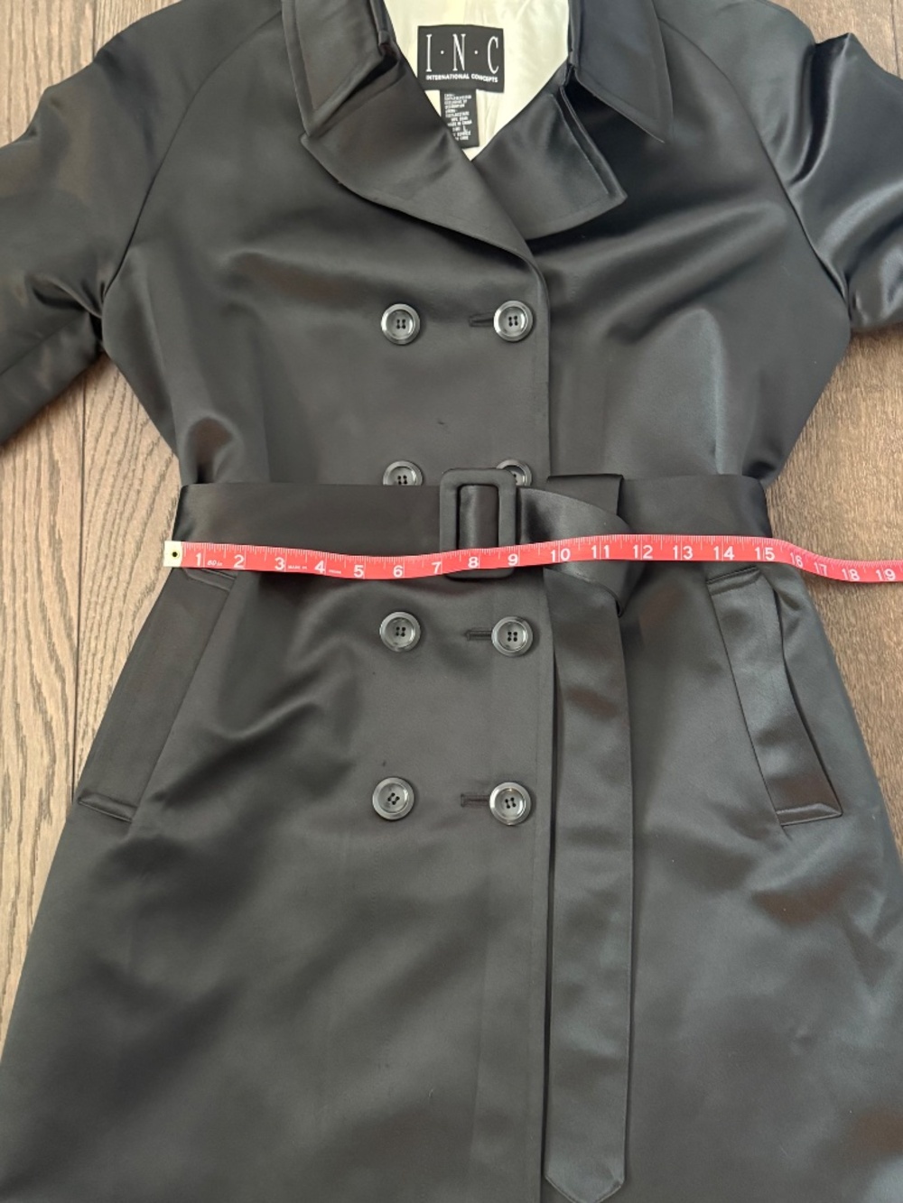 INC International Concepts Black Satin Trench Coat Women's Size Large - Picture 7 of 8
